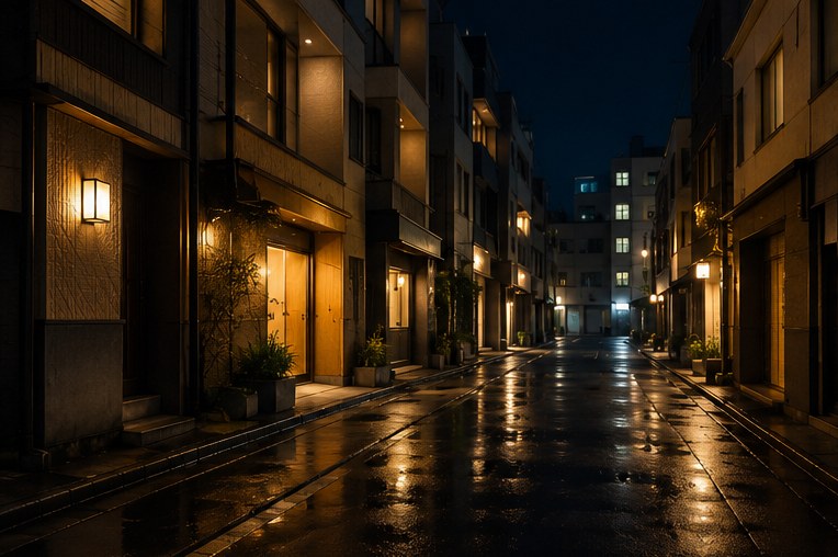 夜の飲食店街の街並み